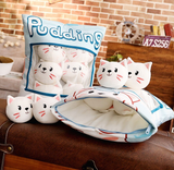 Peppermint Cats Tsumettows Pillow with Plushies Exposed