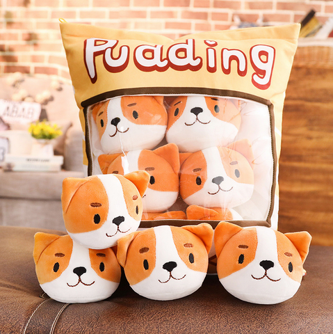 Pudding Pups Tsumettows Pillow Front with Plushies Exposed